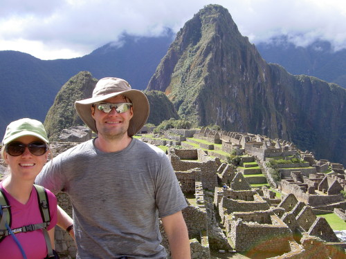 Up the hill with Machu Picchu in the background