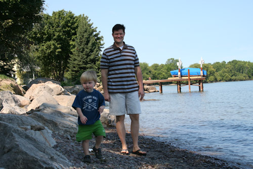 Dad and son on the Ontario Lake Shore